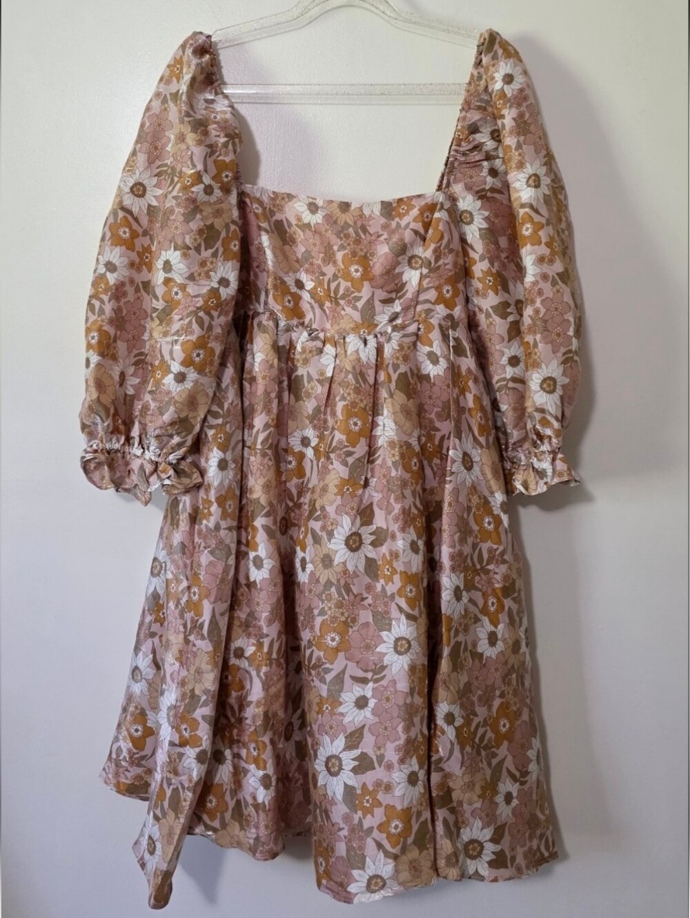 EUC Floral Babydoll Dress Soft Girl Coquette 70s Cottagecore Botanical Medium